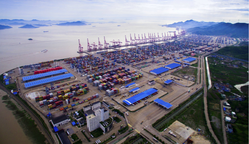 A aerial view of Ningbo Port