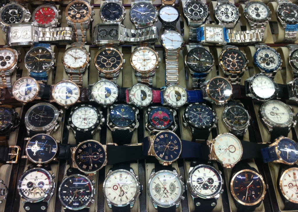 Watches displyed in the Guangzhou clock market