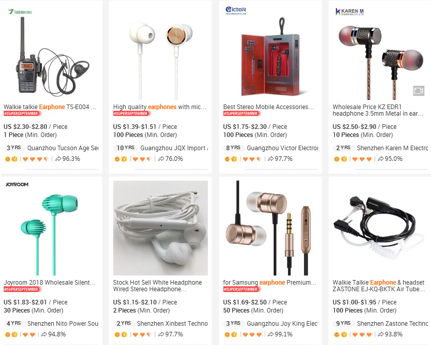 Wired Earphone Displayed on Alibaba