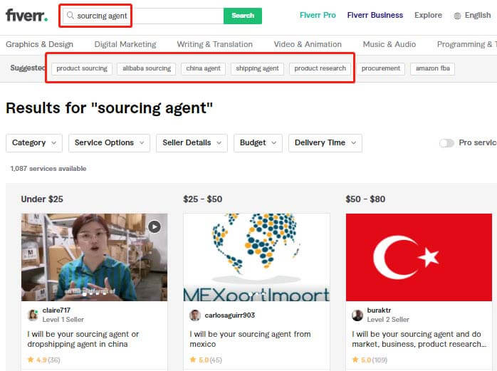 fiverr searching