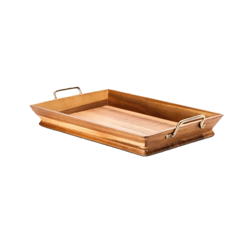 Acacia Tray with Metal Handles two-tone multifunctional durable wood
