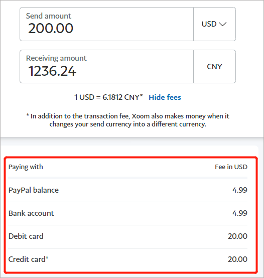 fee calculator on Xoom (2)