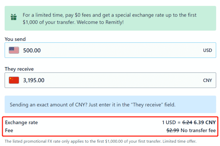 remitly transfer fee