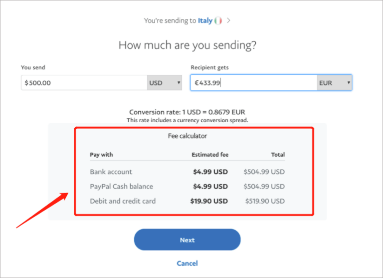 transfer fee on PayPal