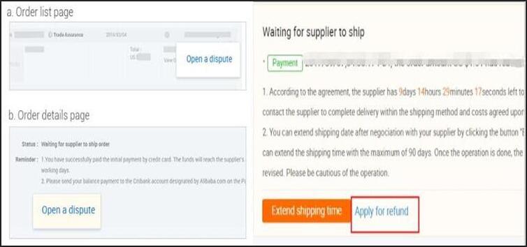 apply for refund on alibaba