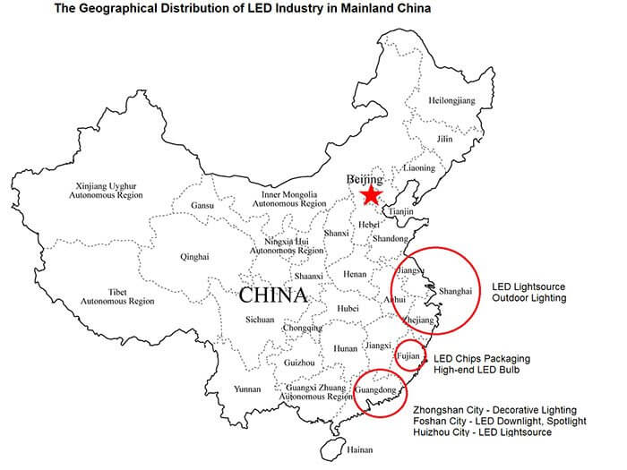 geographical-distribution of LED industry in Mainland China