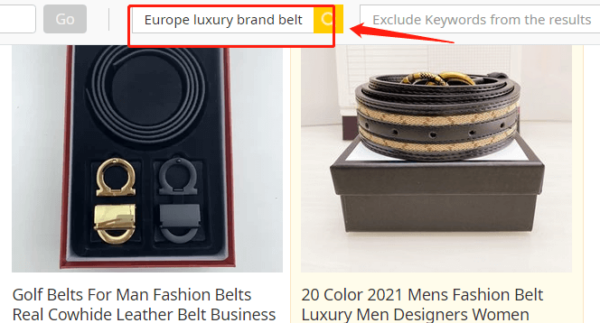 Keywords search Europe luxury brand belts