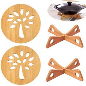 Kitchen heat resistant wooden holder and mat