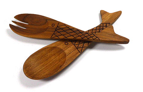 Teak Wooden Fish Cartoon Flatware Utensils Set