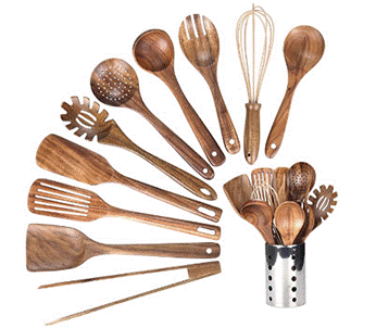 Kitchen Wooden Utensils With Holder