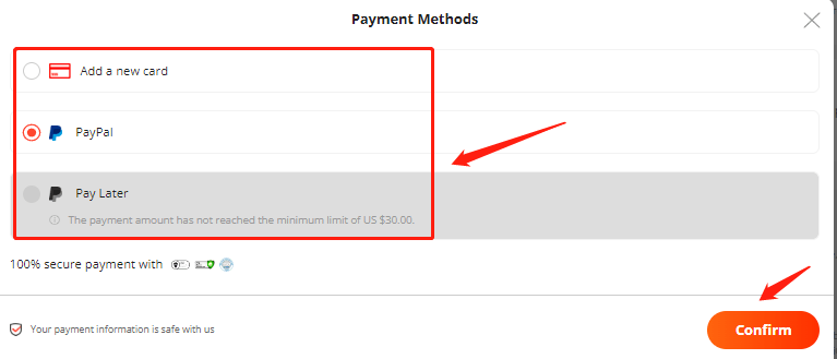 select payment methods