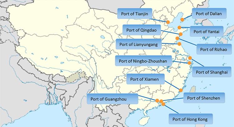 major China ports map