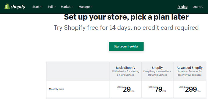 shopify price plan