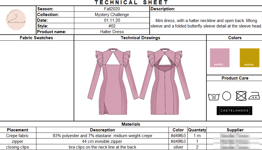 garment specification sheet example