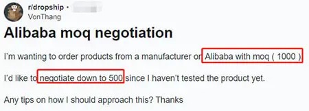 reddit question on Alibaba moq negotiation