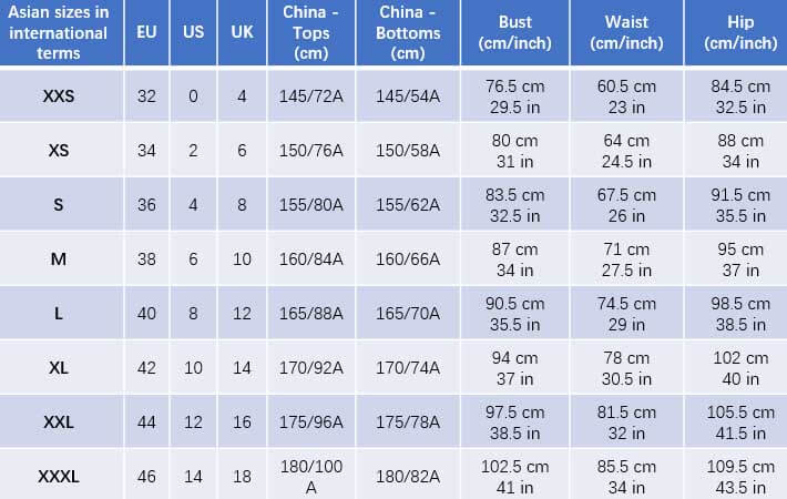 Asian Size Conversions To US Which One Suits You 