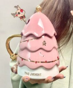 pink christmas tree mug