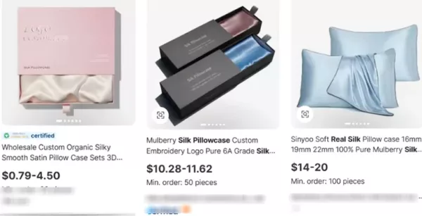 Fundas de almohada de seda auténtica en Alibaba