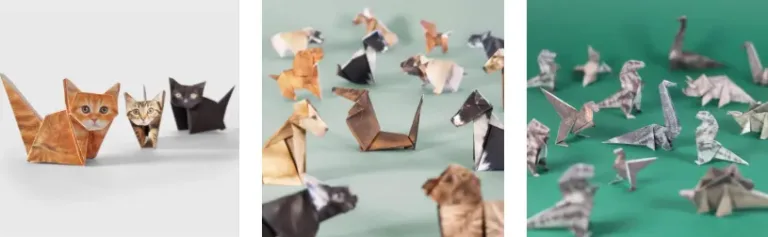 Gato, perro y dinos de papel