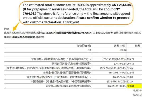 Exemple de ventilation des coûts entre les États-Unis et la Chine