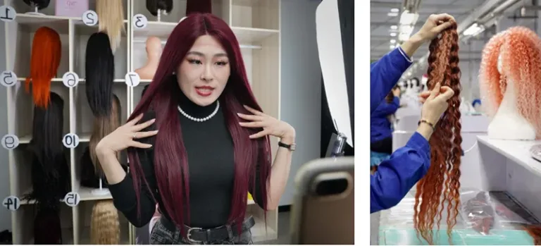 Factory workers do hair styling for wigs
