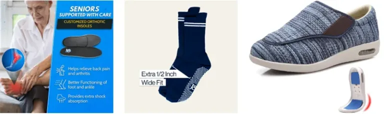 diabetic shoes, socks and arch support insoles