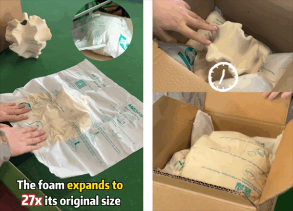 Fit the product into the expanding foam for packing