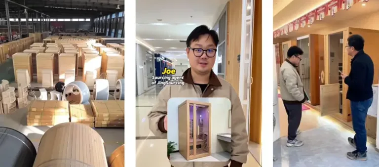 Jingsourcing agent Joe in portable infrared sauna showroom