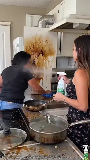 AI-generated grease-covered kitchen scene hook