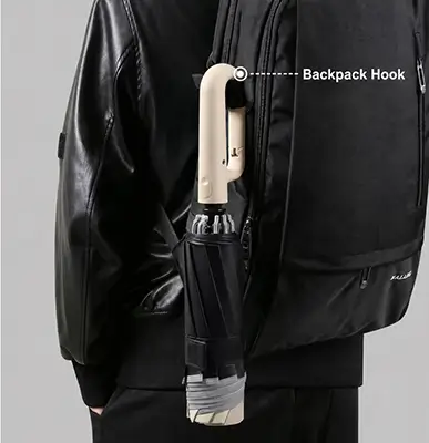 Reverse-Folding Umbrella with Backpack Hook Handle
