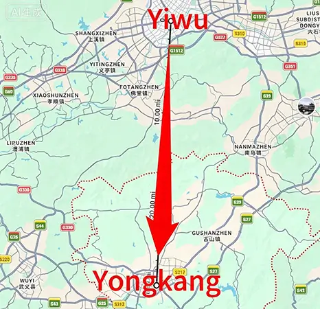 Location of Yiwu and Yongkang